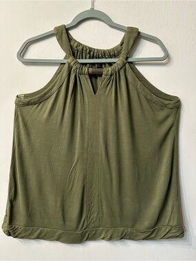 Apt 9 Women's Halter Top XL Olive Green Rayon Blouse Tank Hardware Keyhole Neck